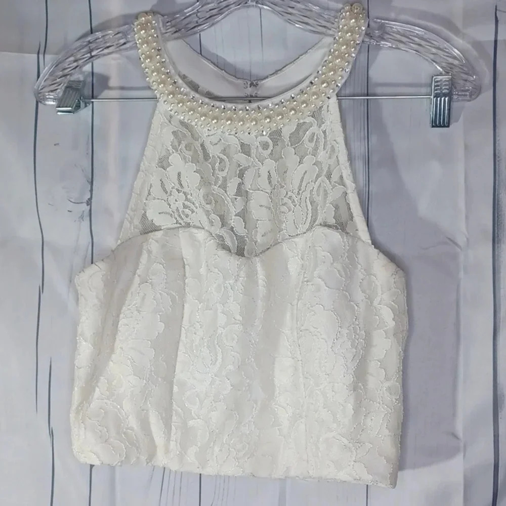 Speechless lace halter neckline with pearl-like beads 2 piece homecoming dress